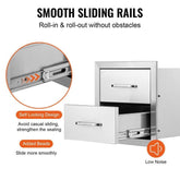Outdoor Kitchen Drawers 14W x 14.4H x 23D Inch, Flush Mount Double BBQ Drawers Stainless Steel with Handle, BBQ Island Drawers for Outdoor Kitchens or Grill Station